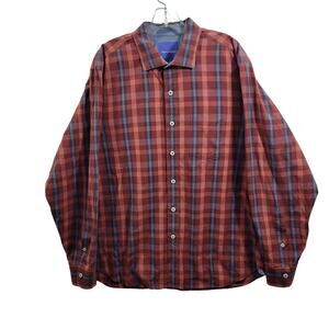 Tommy Bahama Button Front Rust Orange Plaid Shirt Size XL 82424-0872